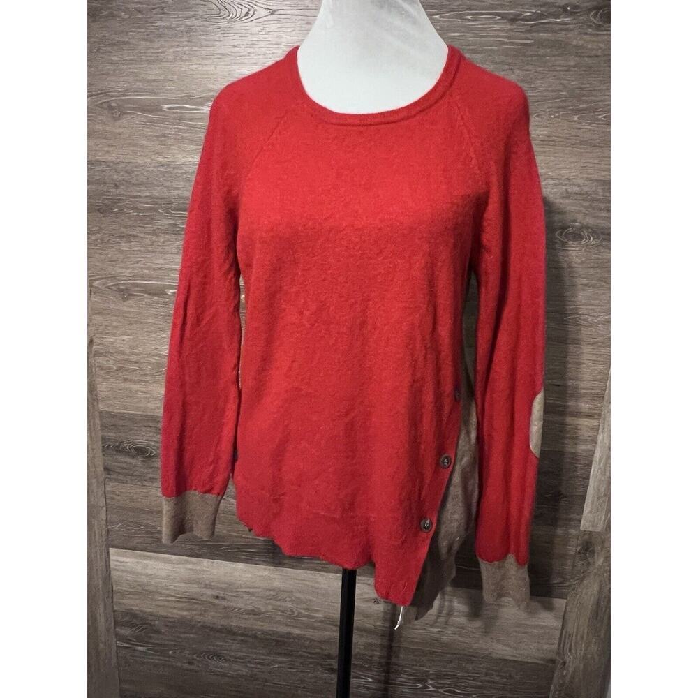 J. CREW Sweater Women Sz M elbow patch wool blend camel brown red Preppy